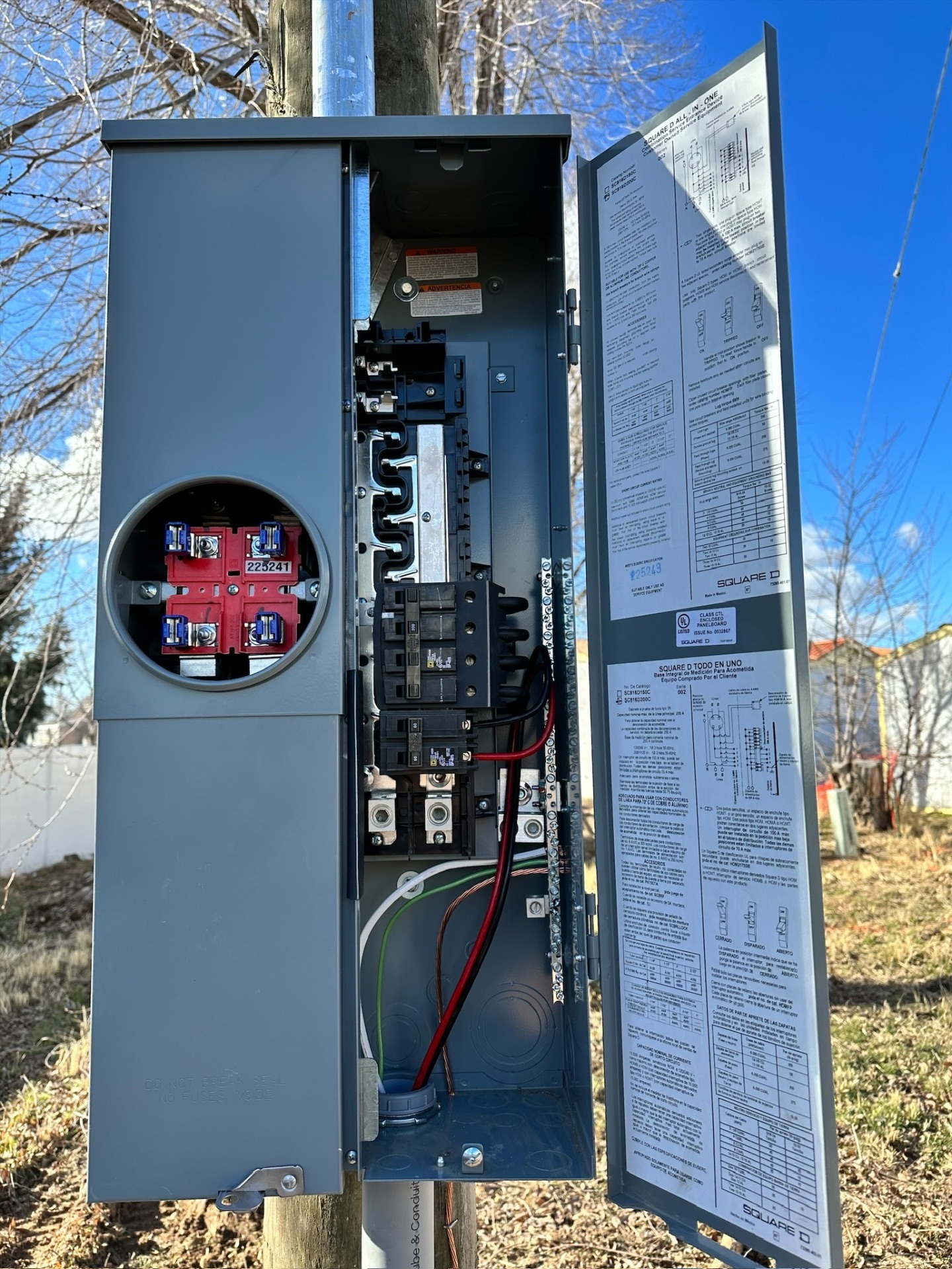 New Square D all-in-one meter main service equipment installed on a service pole