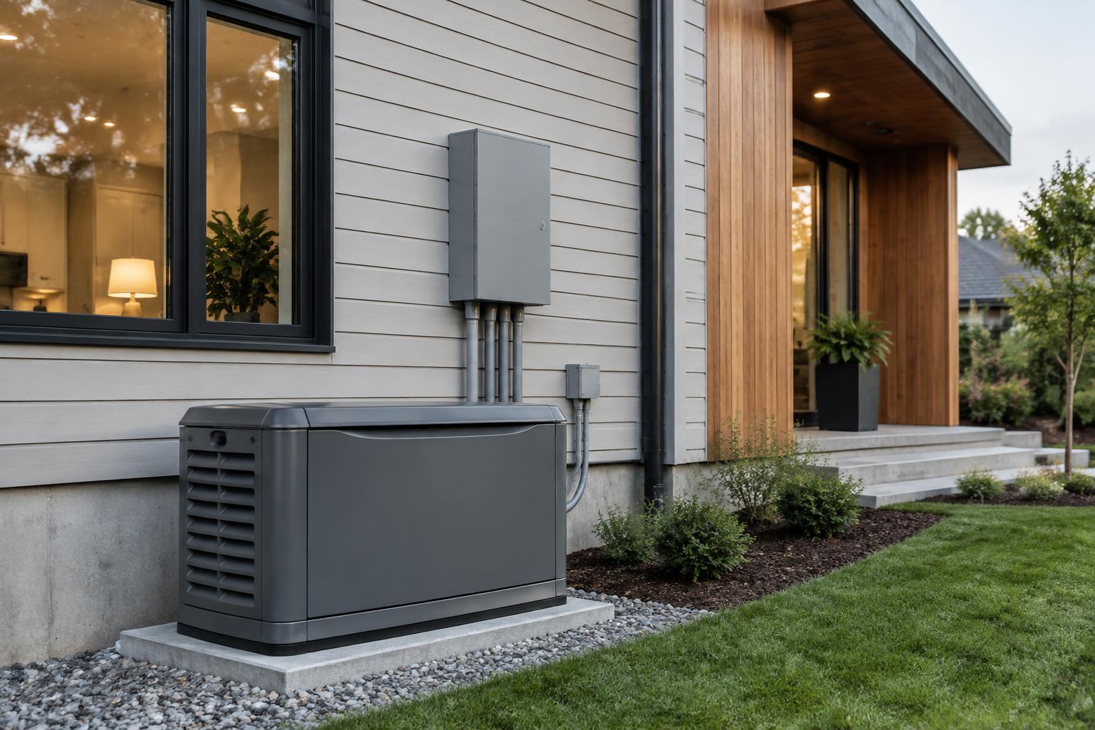 Illustrative view of a standby generator and transfer equipment at a residence